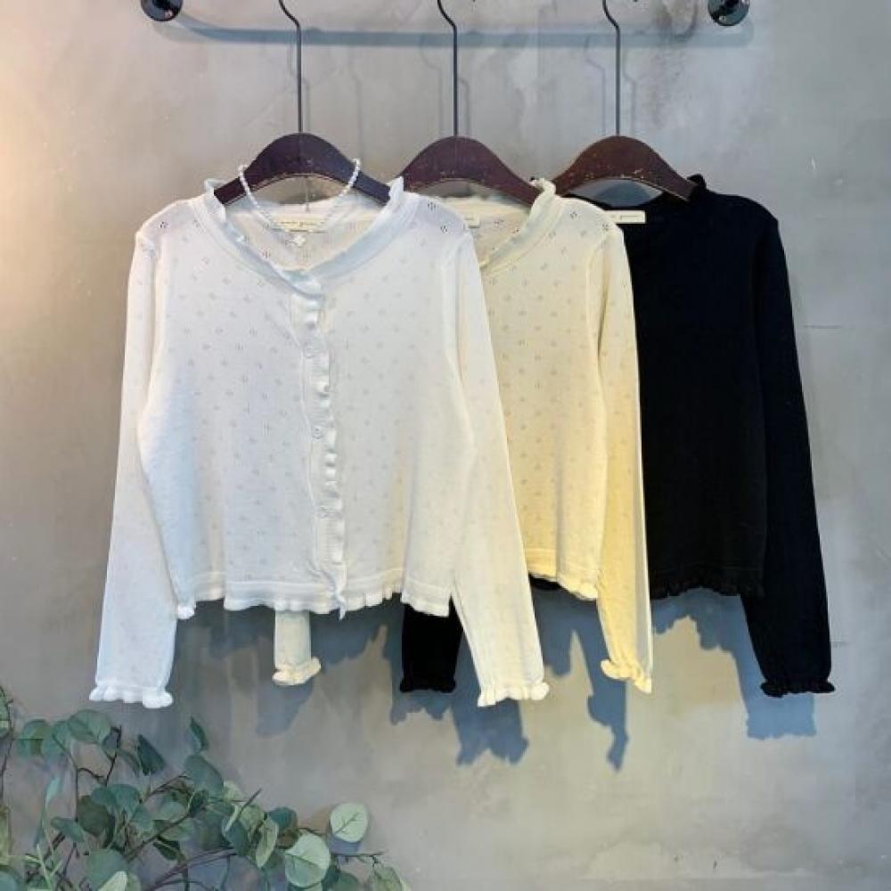 C S In The Room Eye punChIng Frill Long Sleeve Knit Cardigan 3Color