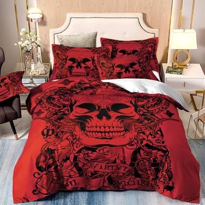 Halloween Bett Drei-teiliges Digitaldruck-Set DIY Musterdruck Totenkopf-Druck Bettbezug