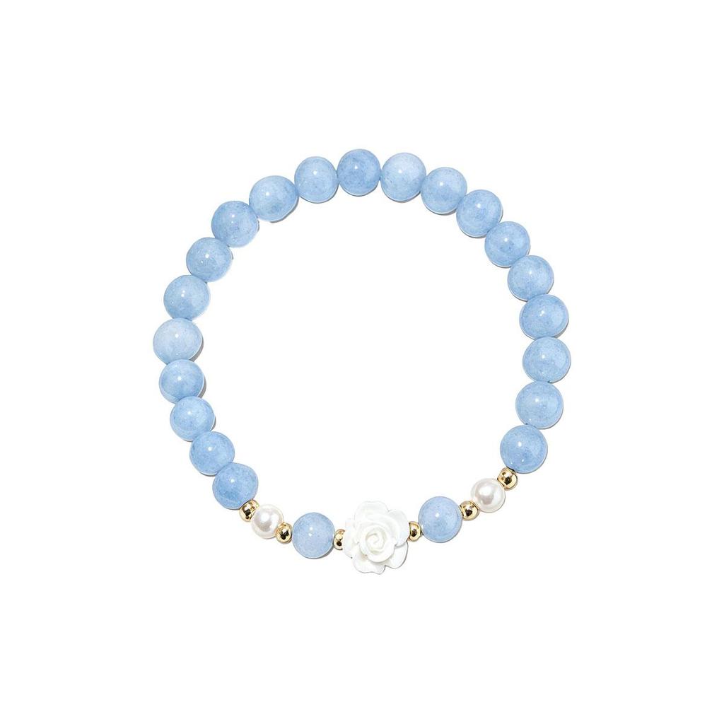 Ocean Blue Bracelet Women Korean Simple Small Design Daily Exquisite Beaded Camellia Jewelry Gentle Wear Style