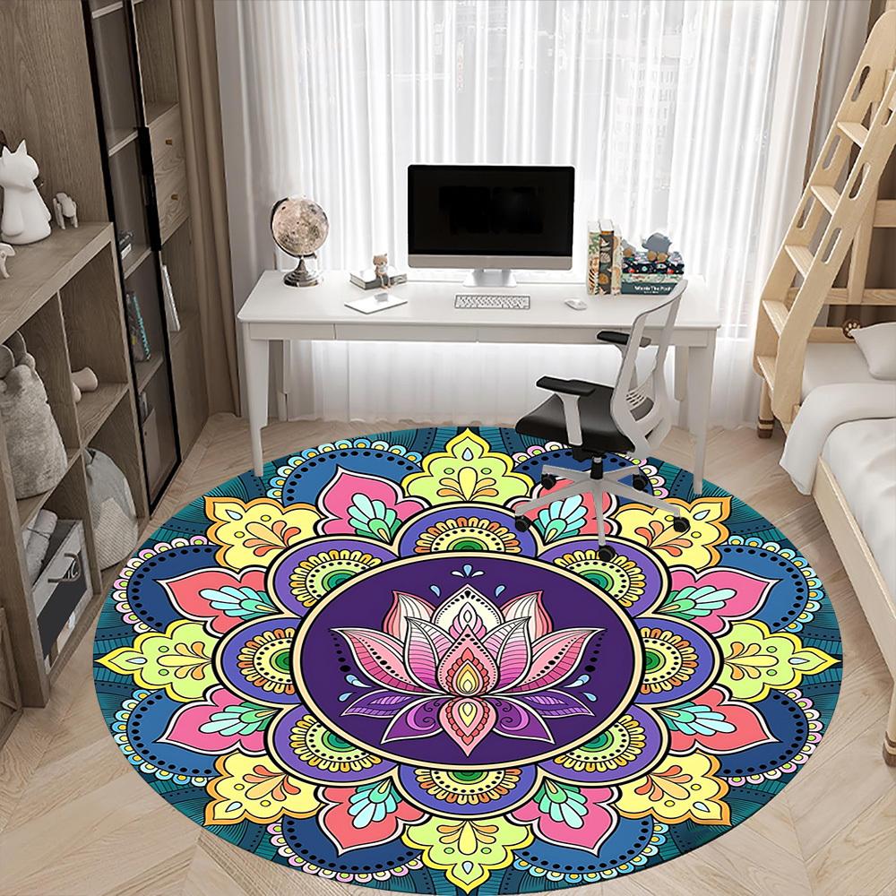 1PC Mandala Art Office Round Rug, Non slip, Soft and Durable Office Rug for Interior Decoration, Perfect for Office