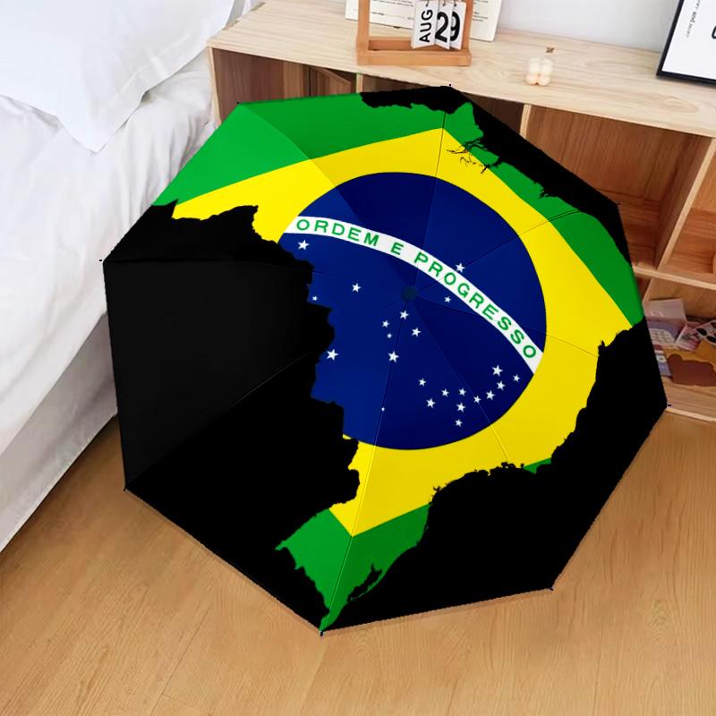 1 Stück Brasilien Kunstwerk Bedruckter Regenschirm Faltbarer Regenschirm, Automatischer Regenschirm 8-Rippen für Reisen, Camping Fan Geschenke Weihnachtsgeschenke