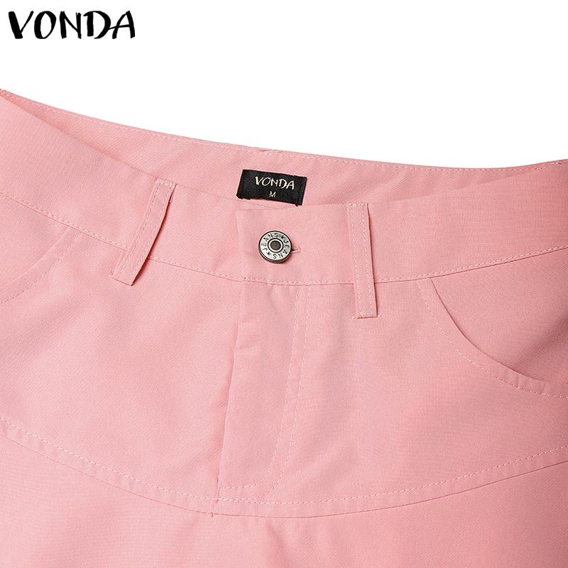 VONDA Summer Women Button Zip-up Waist Lace Patchwork Ruffled Casual Mini Skirts