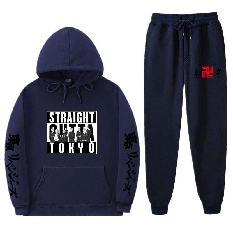 Mens Streetwear Hooded Sweatshirt Set Loose Fit Winter Warm Fleece Lined Casual Tracksuit