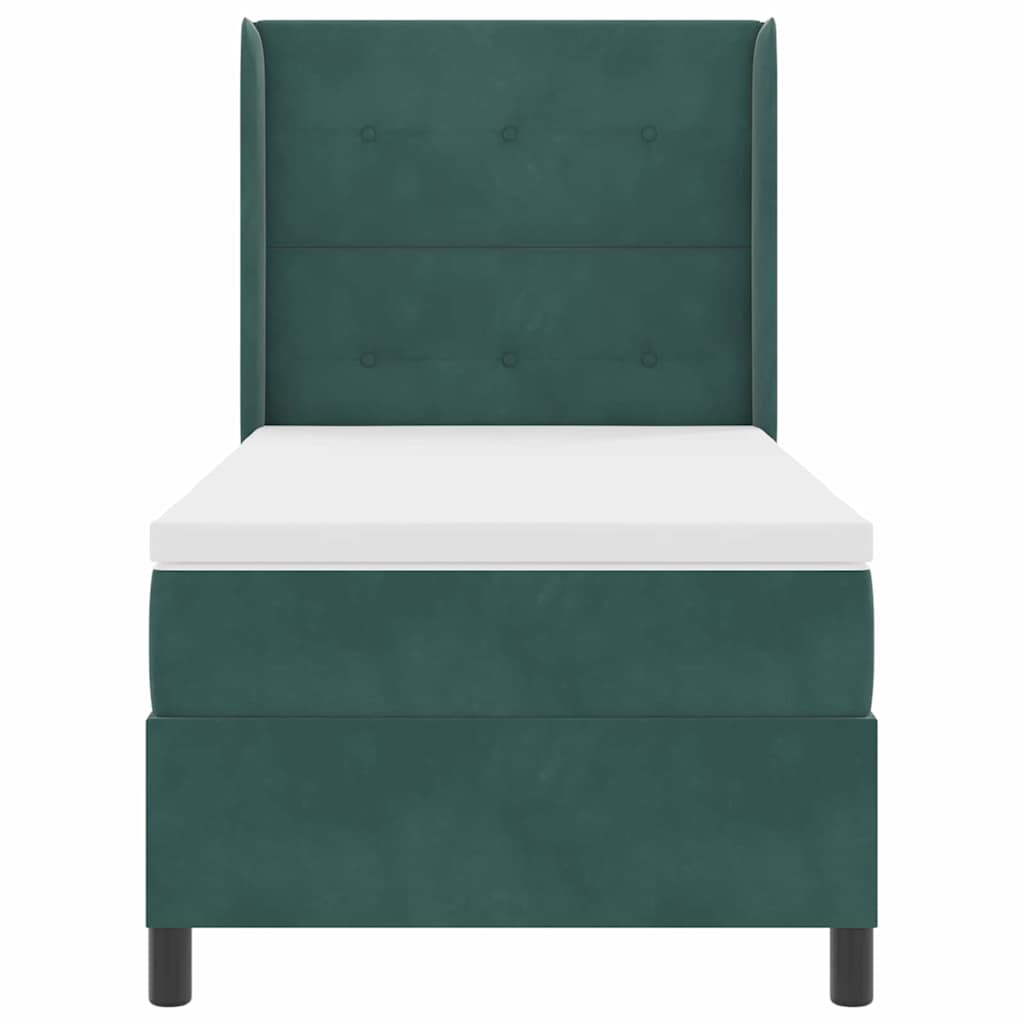 Box Spring Bed with Mattress Dark Green 90 x 190 cm Velvet
