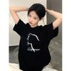 Pure cotton black short-sleeved women's t-shirt new popular summer unique design niche top loose t-shirt