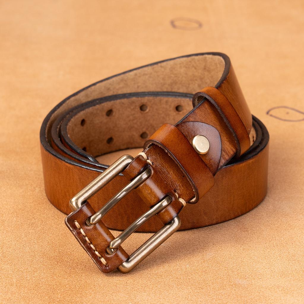 Solid Copper Buckle Men'S First-Layer Cowhide Belt Casual Simple Pin Buckle Leather Belt Business Middle-Aged And Young Men'S Belt