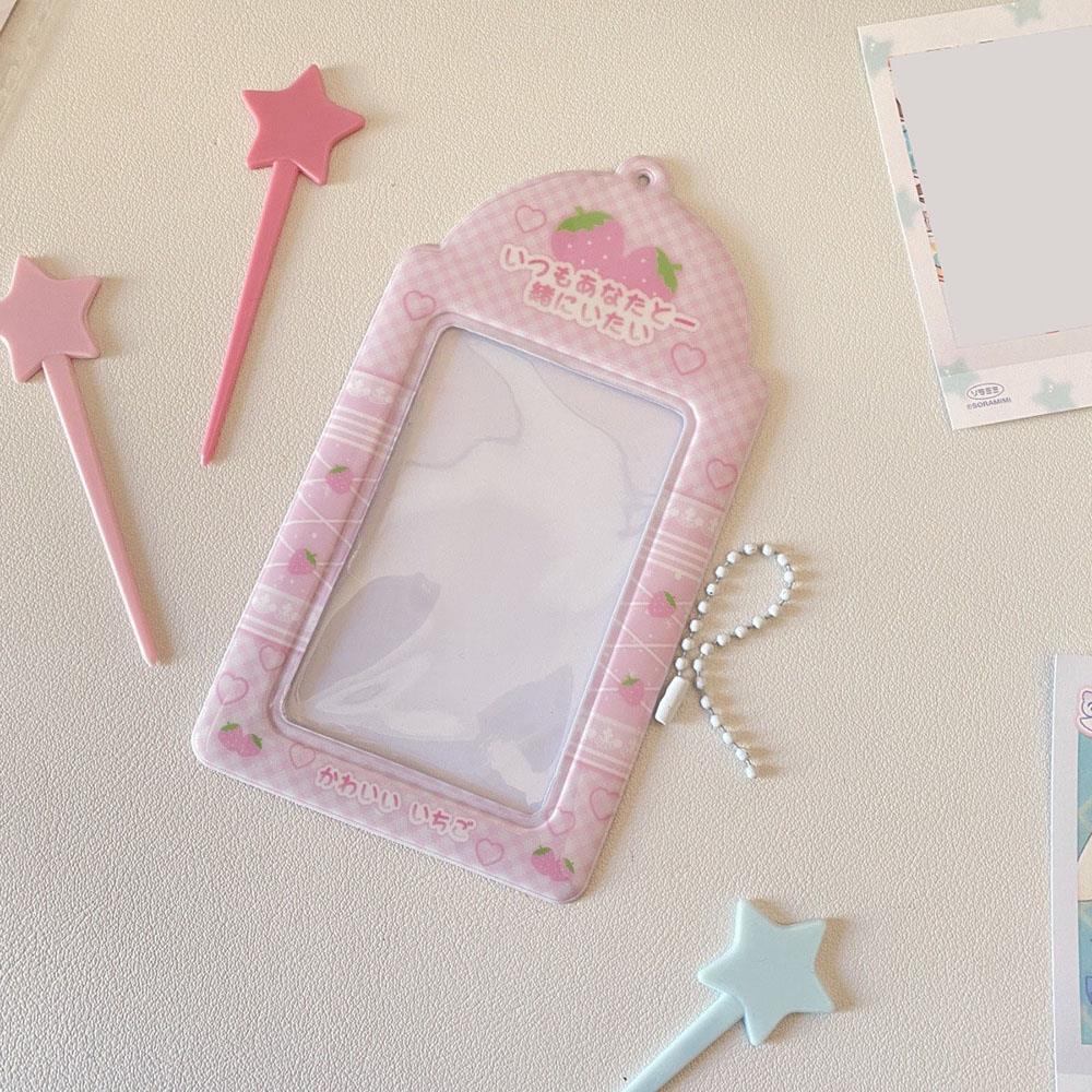 Süße Mahlzeit Kartenhülle Display Anhänger Schreibwaren Kleiner Kartenhalter Gitter Erdbeere 3-Zoll Fotokartenhalter DIY INS Fotohülle