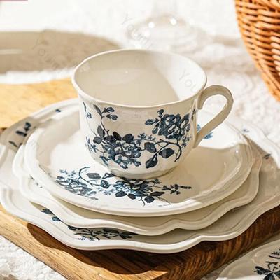 Tasses à café en céramique de style rétro français, légères et luxueuses, pour desserts, tasses à café et assiettes exquises, pour le thé de l'après-midi et les fruits