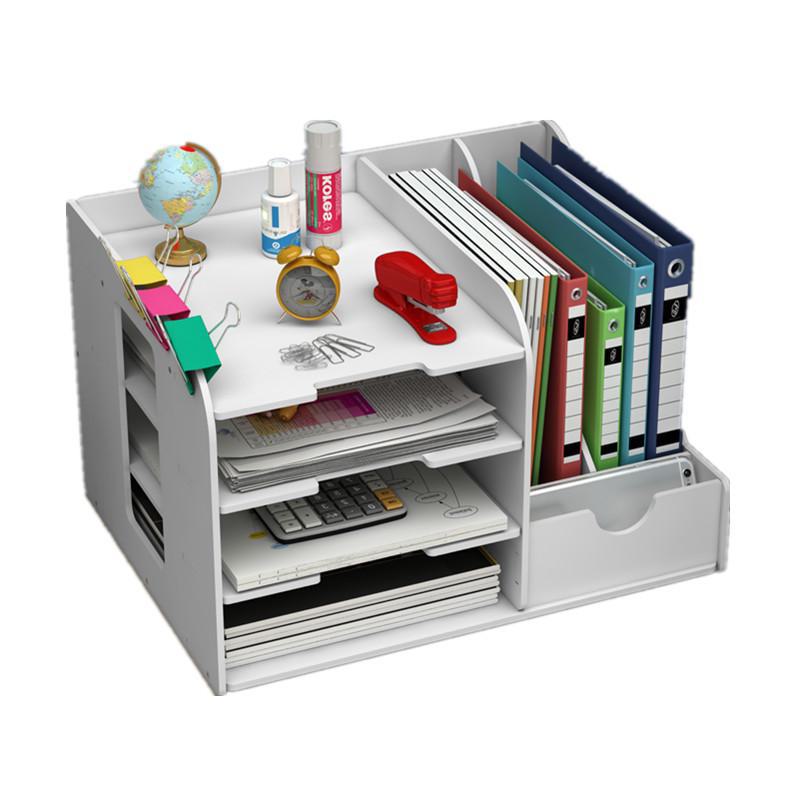 Desktop A4 File & Storage Rack – 4-Link Plastic Bookshelf for Office Supplies