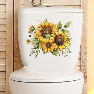 Spring Sunflower Toilet Sticker Removable Self-adhesive Waterproof PVC Living Room Wall Art Floral Bathroom Toilet Lid