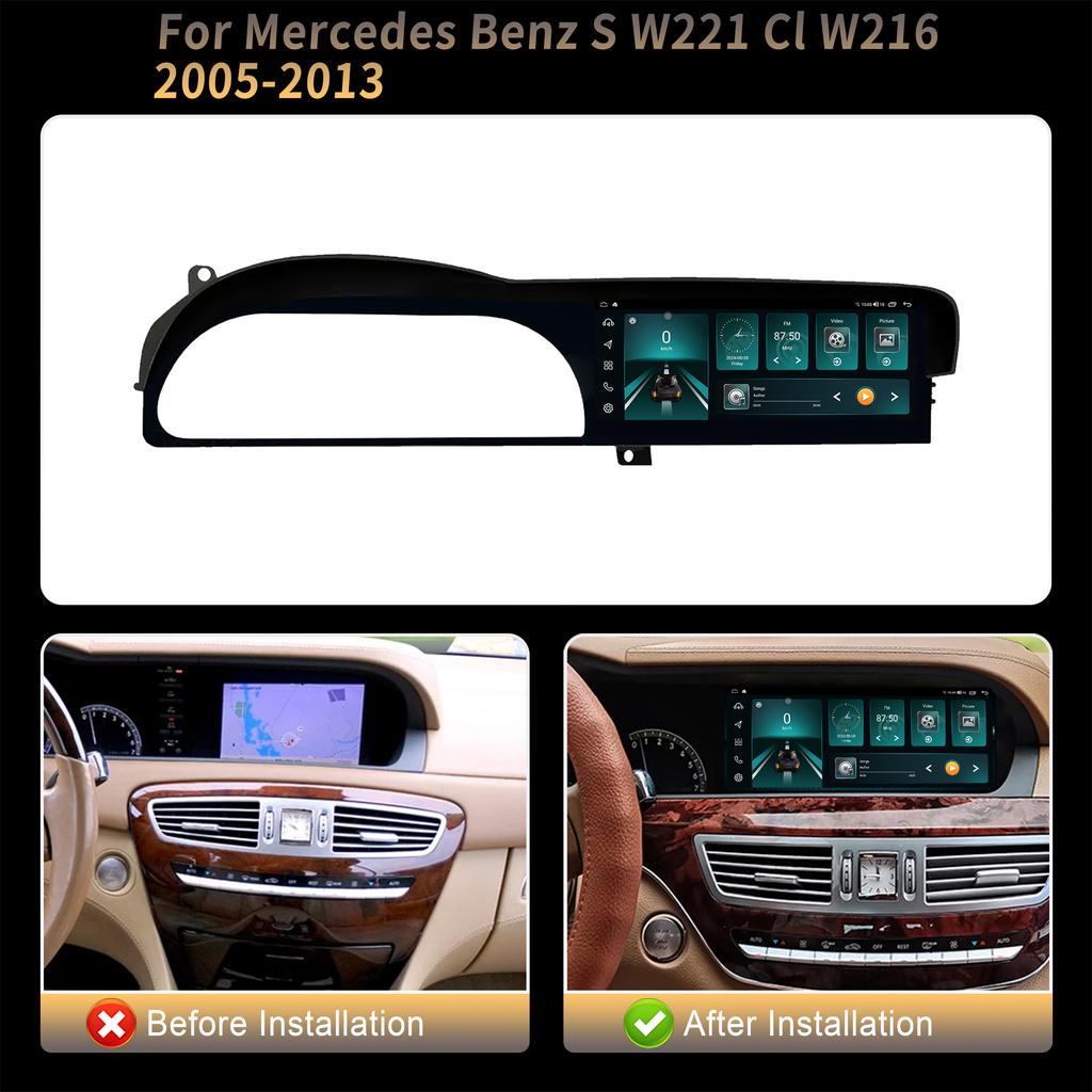 12.3" Android 14 For Mercedes Benz S W221 Cl W216 2005-2013 Car Radio Multimedia Navigation Wireless Carplay Touch Screen Stereo