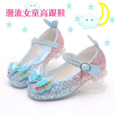 Nowe Buty Księżniczki dla Dziewczynek na Wiosnę i Jesień Małych Dziewczynek Kryształowe Buty Dziecięce Gradientowy Niebieski Mroźny Elsa Szpilki