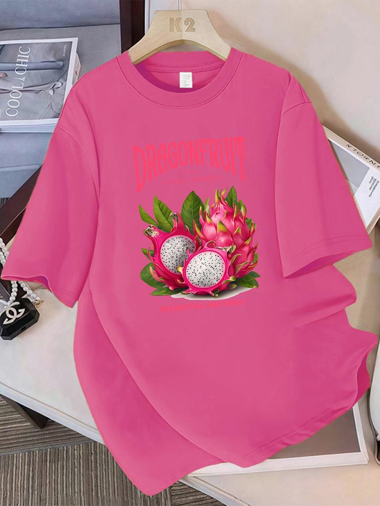 T-shirt Estive 100% Cotone Donna Frutto del Drago Stampe di Origine Locale Top Morbidi Larghi Girocollo Manica Corta Abbigliamento Donna per le Vacanze