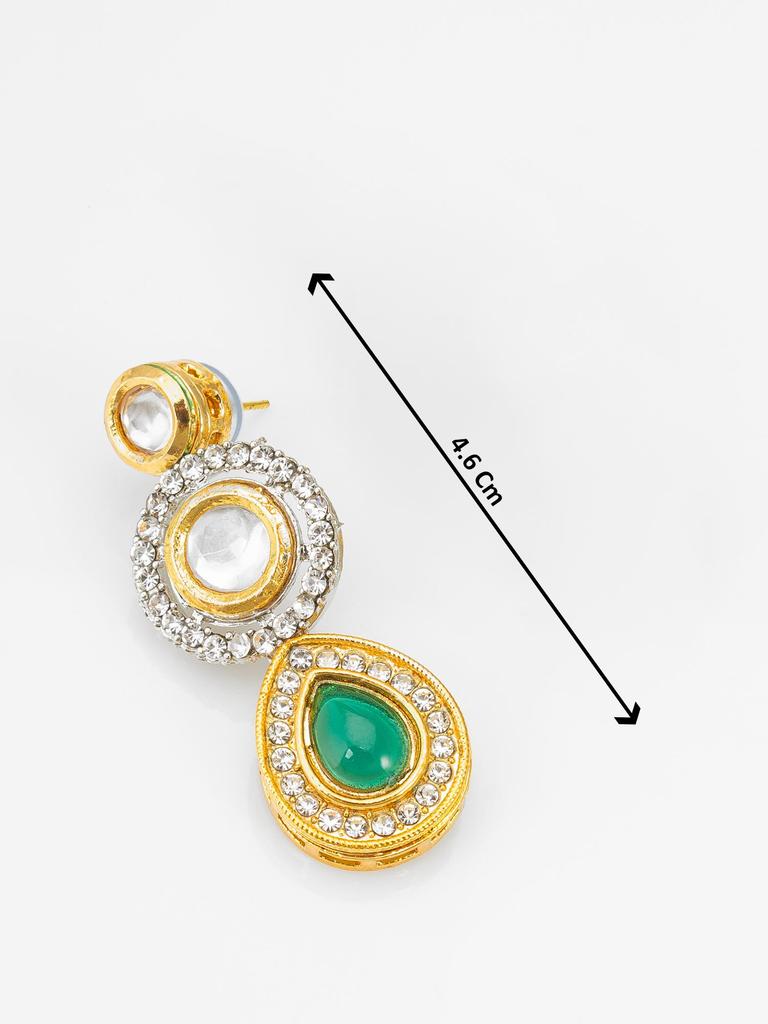 Gold-Plated Green & White Stone-Studded & Beaded Handcrafted Jewellery Set