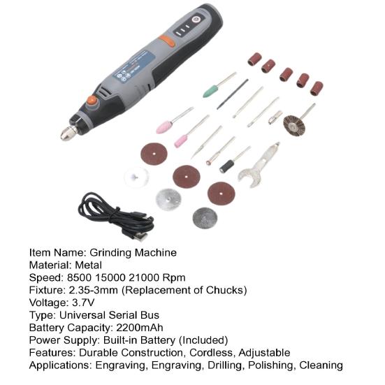 Kablosuz Döner Alet 2200mAh Pil USB Şarj 3 Hızlı Ayar Hafif Taşlama Makinesi Değişken Hızlı Döner Alet