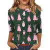Women's O-Neck 3/4 Sleeve Christmas Print Top