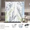 Abstract Botanical Shower Curtain - Delicate Branches & Blue Flowers, Minimalist Whimsical Design, Durable Polyester, 12 Hooks