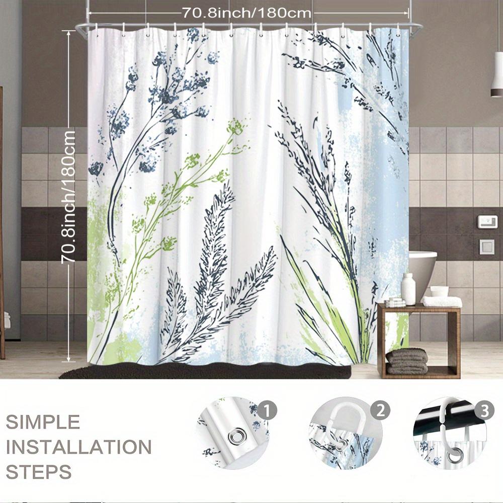 Abstract Botanical Shower Curtain - Delicate Branches & Blue Flowers, Minimalist Whimsical Design, Durable Polyester, 12 Hooks