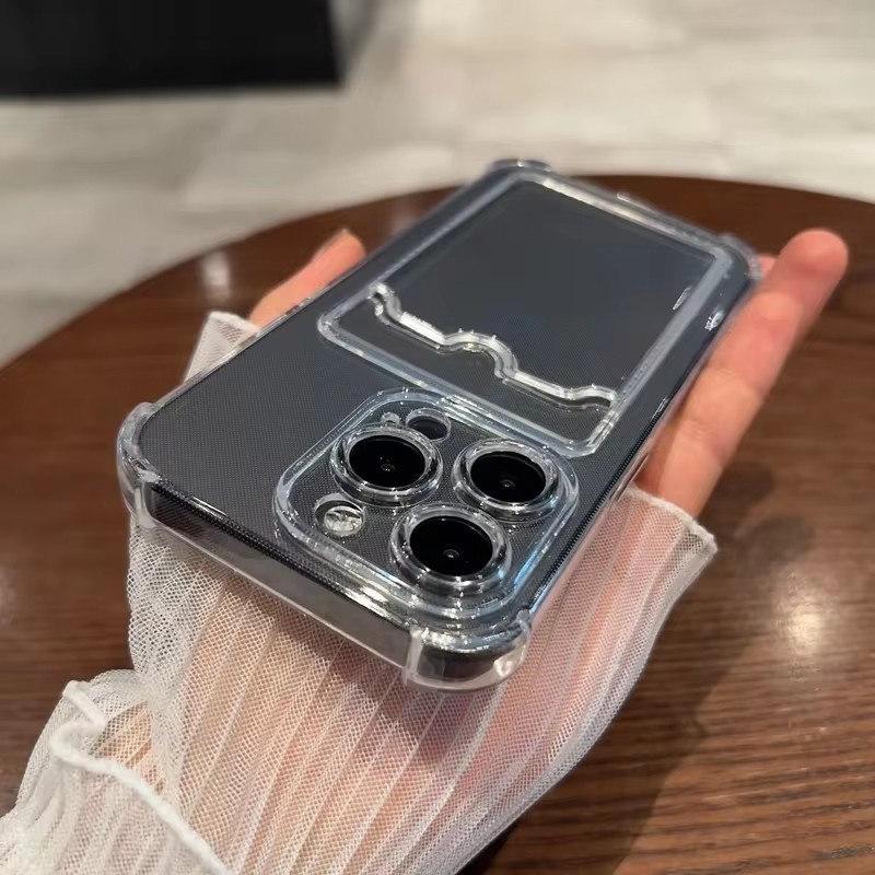 Luksus Soft Card Veske Telefonveske For iPhone 16 15 14 13 12 11 Pro Max Mini X XS Max XR 7 8 Plus SE 2020 Transparent Bumper Cover