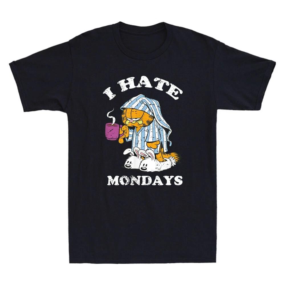 Cat, I Hate Mondays Funny Cat With Coffee Cartoon Meme Novelty Men s T-Shirt Tee 3XL