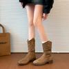 Soft Leather Version~ Soft Leather Thin Pointed Thick Heel Short Boots Women's Autumn and Winter New Stacking Boots Western Cowboy Boots Martin Boots