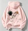 Cute cartoon cat rain umbrella print children's hooded sweatshirt for boys and girls, street-style pullover hoodie for kids