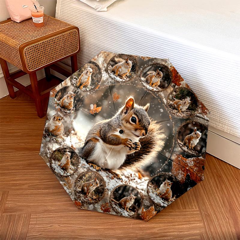 1 PC Automatic Folding Umbrella - Squirrel Pattern, Portable & Foldable Design with 8 Ribs, Christmas Birthday Gifts