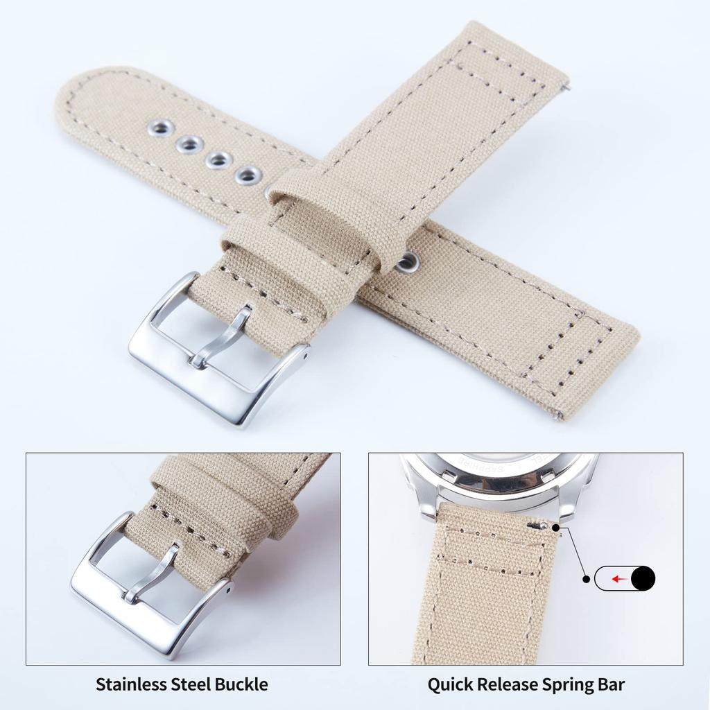 Watch Strap Canvas Quick Release Cloth Watch Band 18mm 20mm 22mm 24mm Watch Band Replacement Strap Highly Breathable Smart Watch Strap Unisex 7 Colors