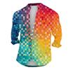 Men'S Retro Casual Loose Fitting Long Sleeved Printed Shirt Fashion Standing Collar Top