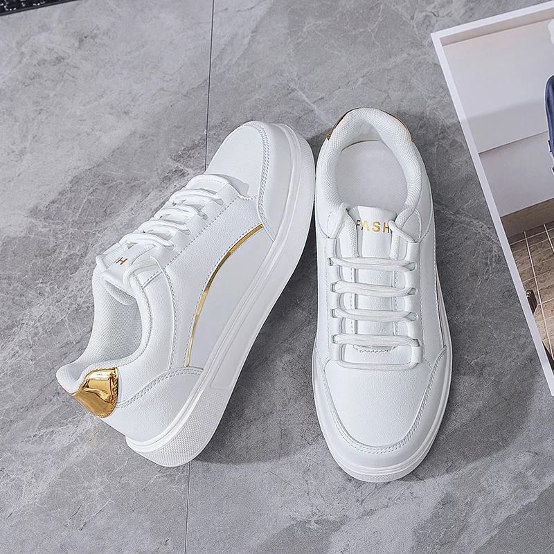 Mode NEU Frühling Herbst Luxus Lässig Leder Weiße Sneaker Mädchen Damen Flache Plateau Schuhe Designer Mode Laufschuhe für Frauen