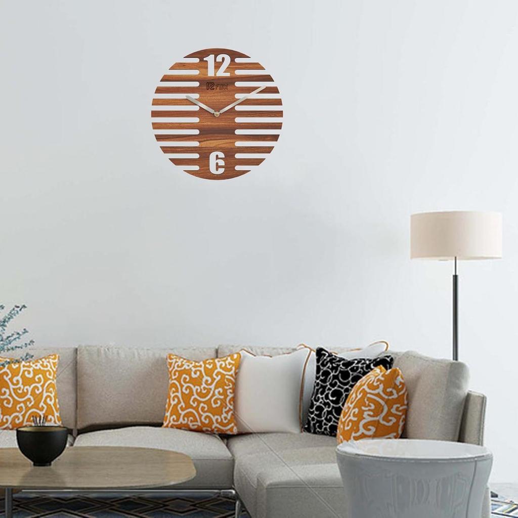Sunset Design 12 Inch Handcrafted Stylish Elegant Analog Wooden Wall Clock for Living Room Hall Bedroom Office Gifting Asian Red Textured Wood