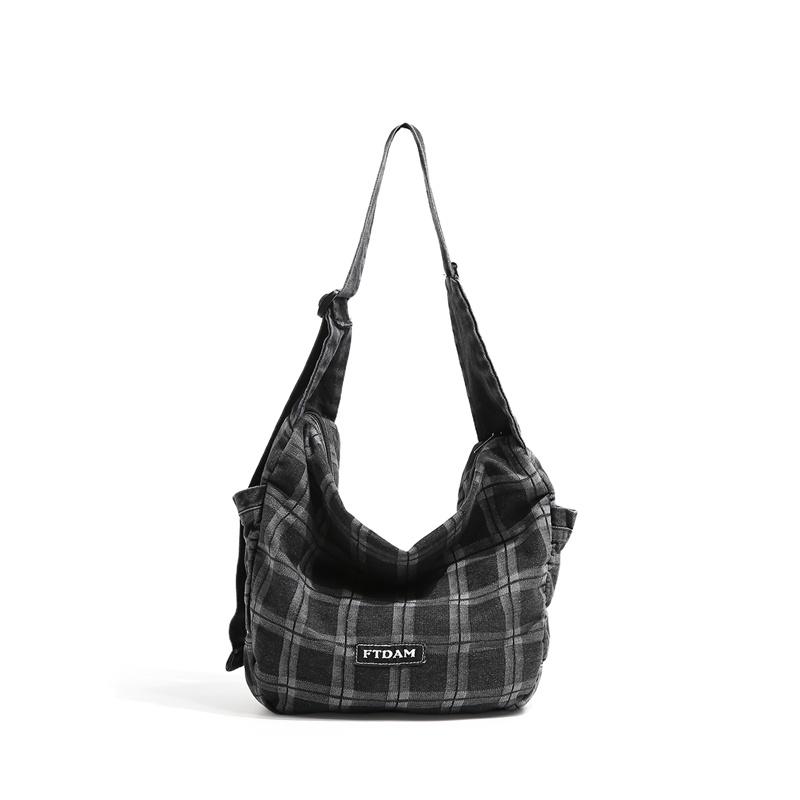 Vintage Crossbody Bag Large Capacity Commuter Shoulder Bag Lightweight Denim Bag чёрный