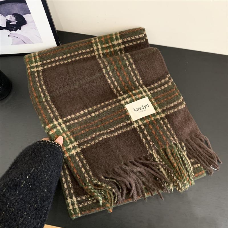 

Red plaid scarf women s winter new versatile thickened warm scarf student Christmas gift коричневый