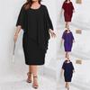 Women Plus Size Chiffon Dress Batwing Sleeve Cape Overlay Casual Midi Dress