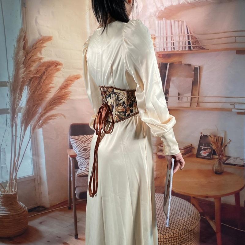 Gothic Painting Pattern Lift Up Female Waist Corset Wide Nylon Belt Women Trendy Slimming Waistband Adjustable Corsets