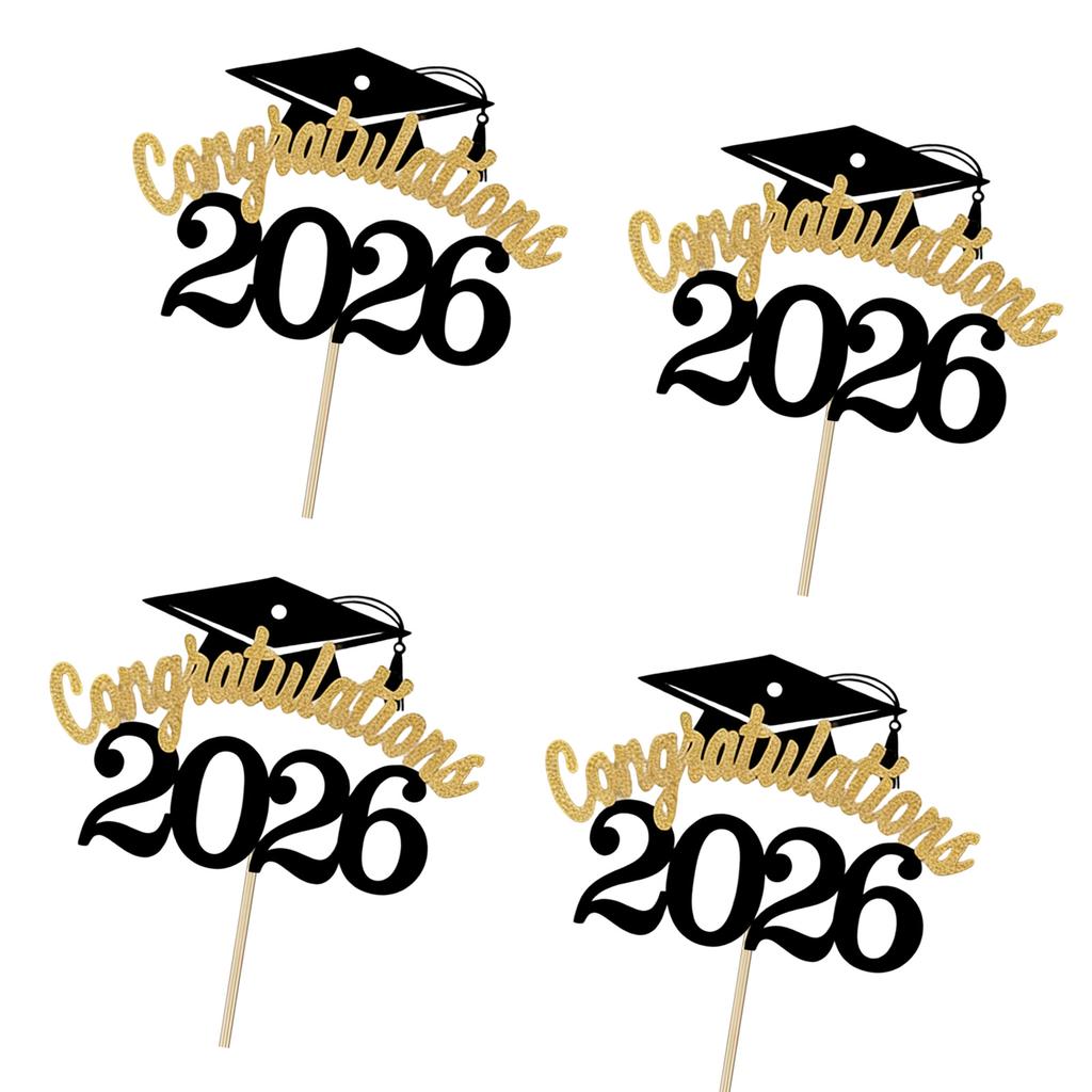 2026 Graduation Party Supplies 4PCS Cake Toppers With Paper Materials Design Paper Graduation Cake Inserts