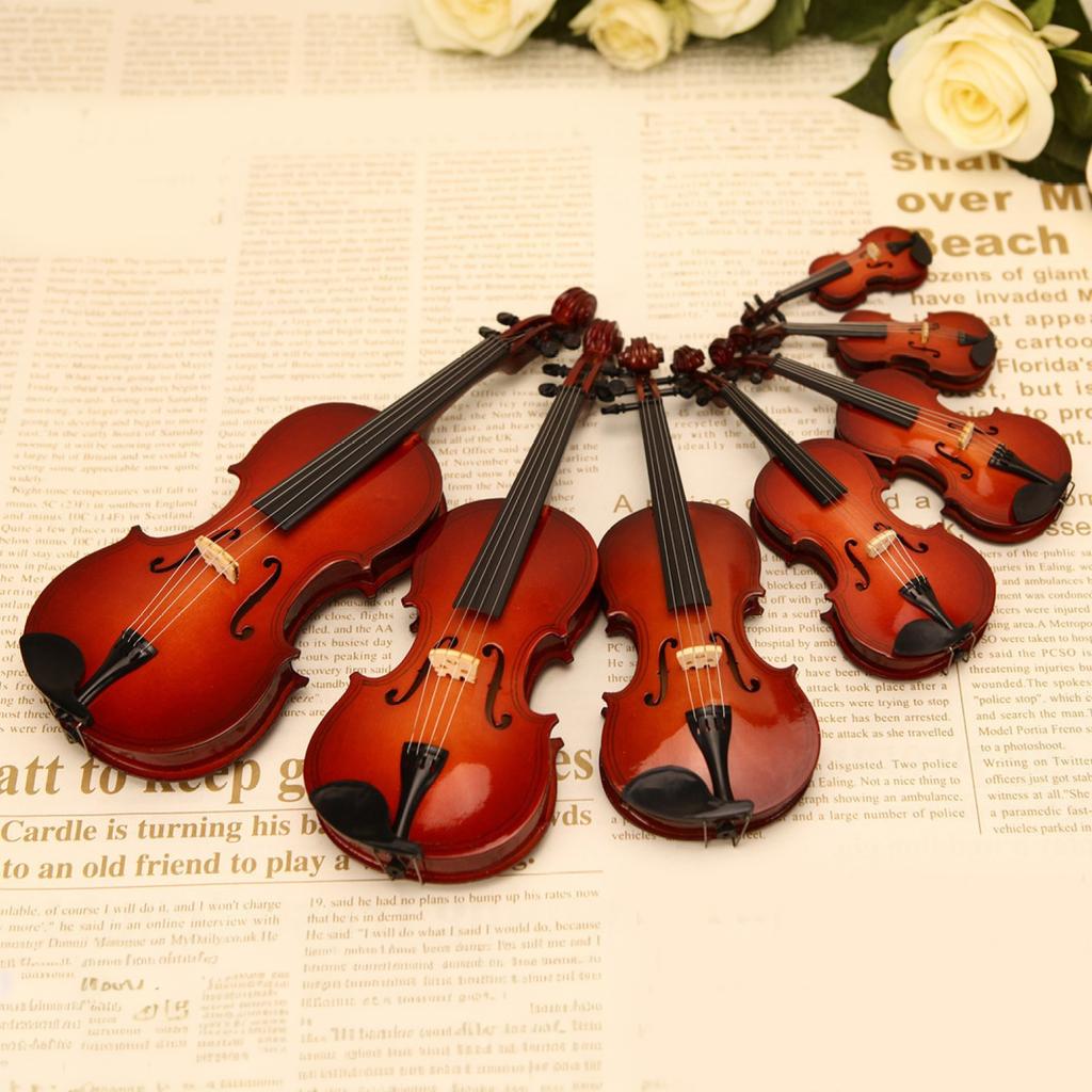 8-25cm Playable Tiny Violin Figurine Wooden Miniature Musical Instrument Musical Violin Ornaments Handmade Violin Model Gift