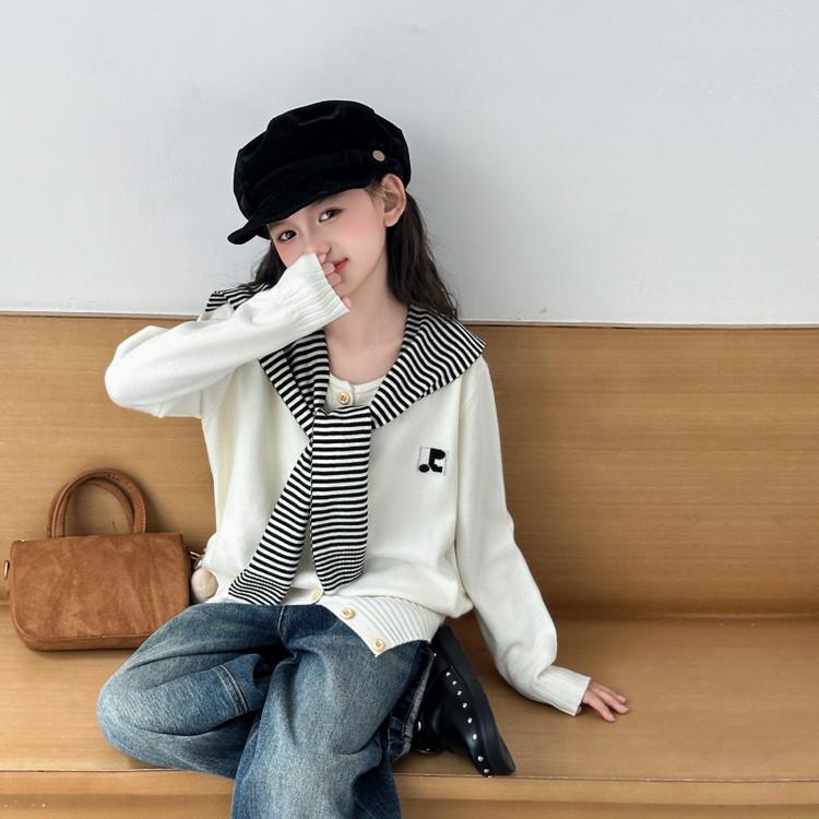 

Girls Spring & Autumn Knitted Cardigan and Jeans Set (2025 New Fashion) 160 cm бежевый