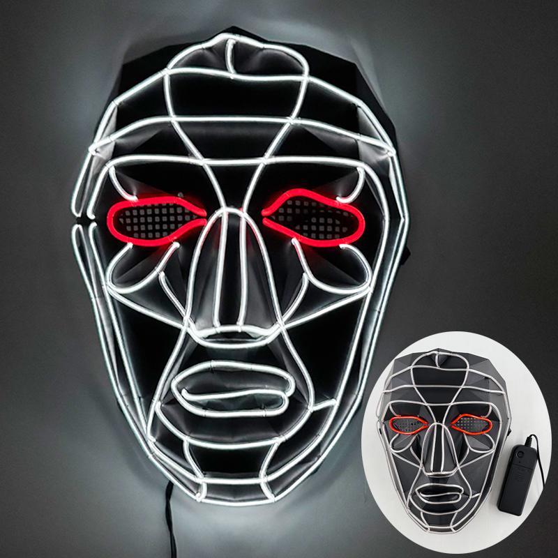 Led Light Up Mask Korean Cosplay Disguise Mask Square Circle Triangle Glowing Mask For Halloween Party Film Theme Neon Mask
