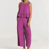 2024 Summer Women's Sleeveless Pleated Vest and Wide-Leg Pants Cotton-Linen Suit