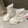 Women Leather Boots New Winter Motorcycle Boots 9.5CM Wedge Heels High Platform Chunky Shoes Woman Autumn Thick Sole Punk Boots
