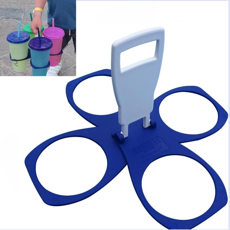 4 Cups Foldable Carousel Holder Coffee Cup Handle Drinking Bottle Bracket Portable Anti Scalding Camping Party Bar Home