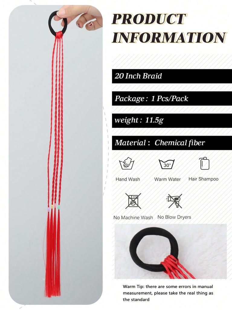 Synthetic Hairpieces 20inch Ponytail Colored Braids Hair Extensions With Rubber Bands Rainbow Braided Accessories For Women Party Highlights Cosplay