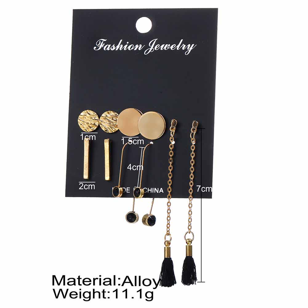 

5 Pairs/set Women Fashion Long Tassel Round Stud Earrings Set Gold #1