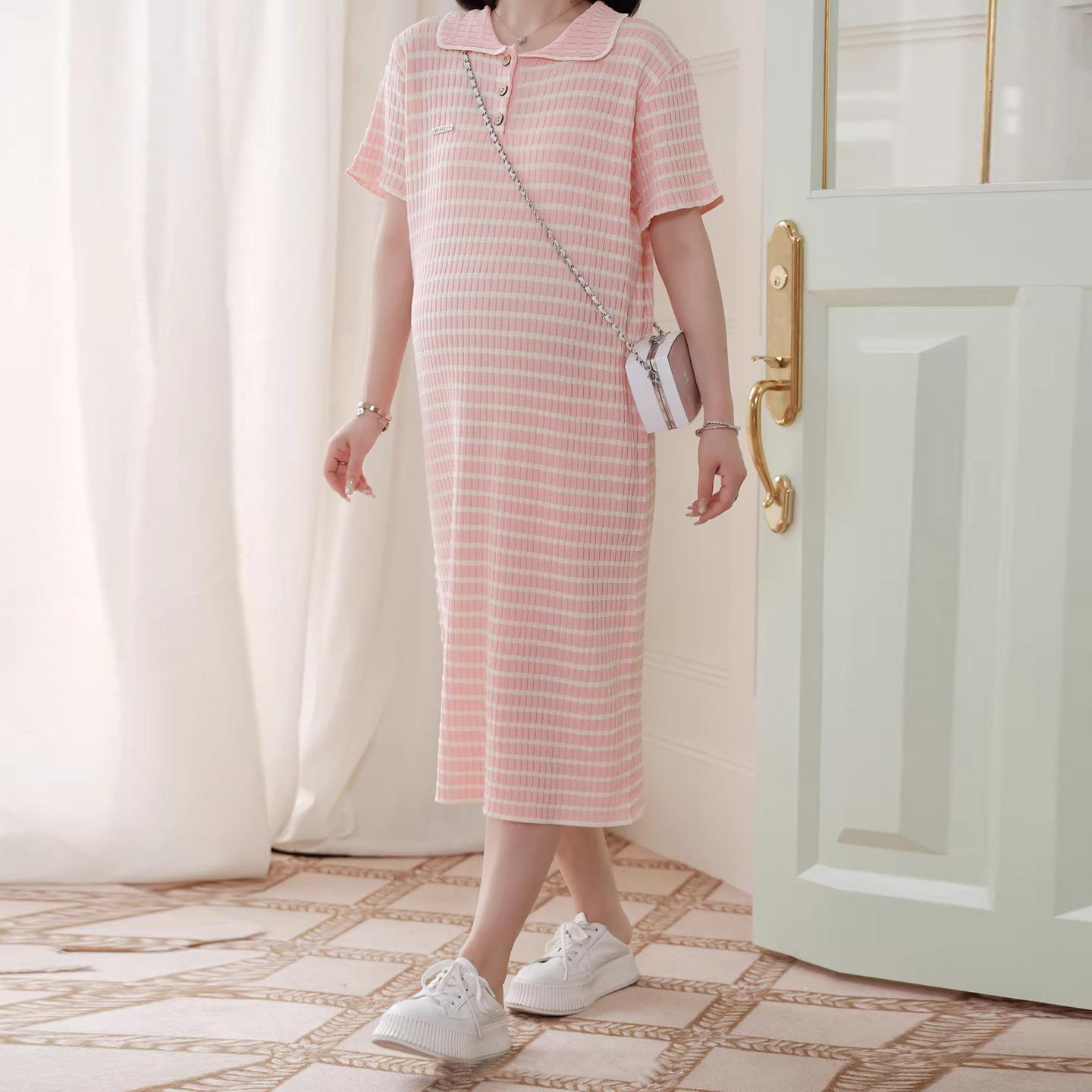 2026 Summer Striped Slimming Polo Collar Dress XL