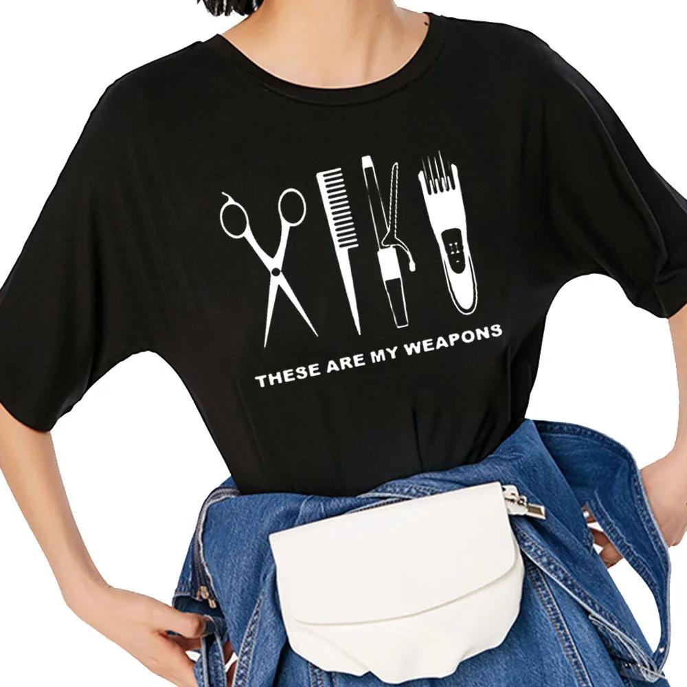 Barber Weapons T Shirt Women Short Sleeve O-Neck Cotton Heartbeat of Hairdresser T-shirt Girls Woman Scissors Clothing Tops