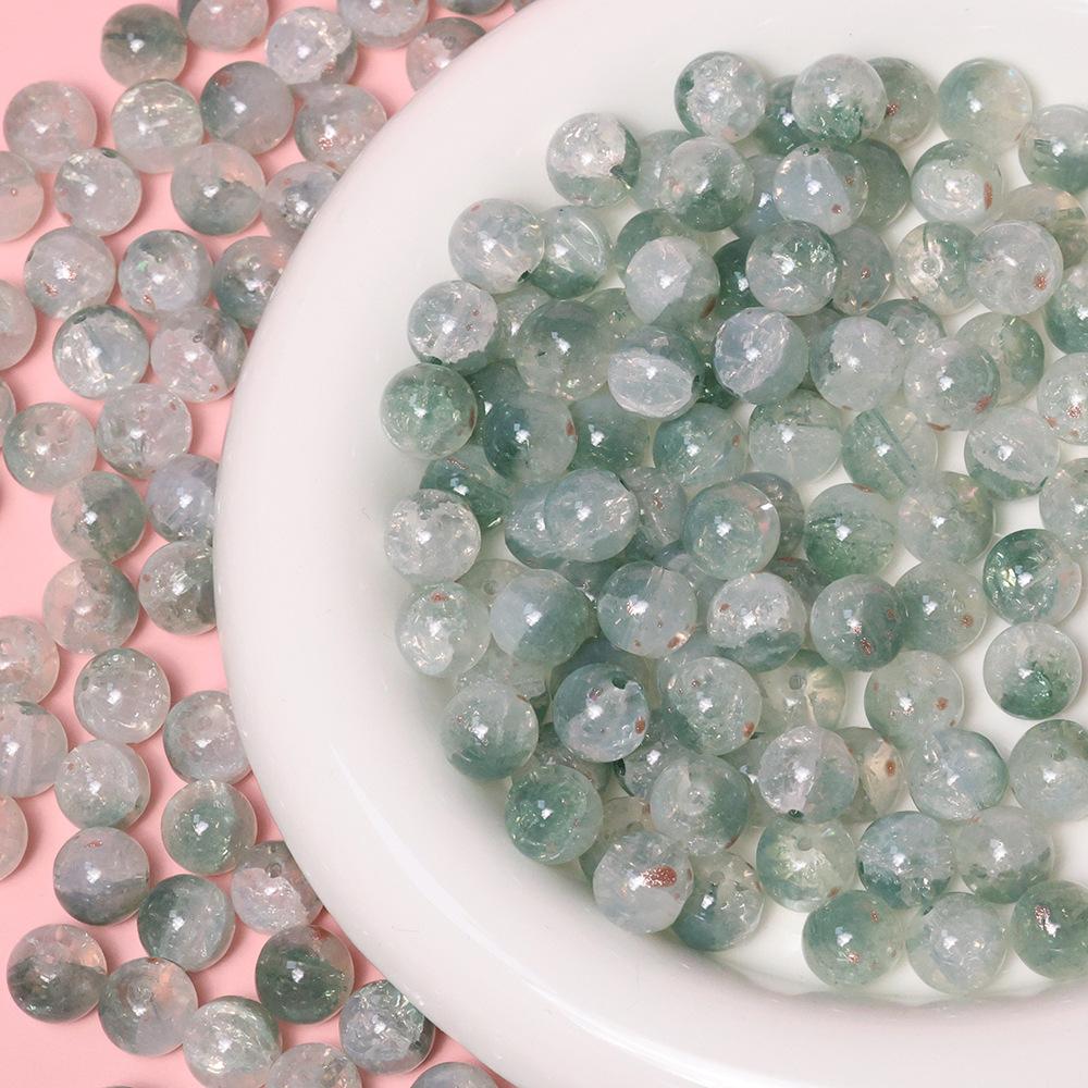Yori 40pcs 10mm Imitation Crack Glass Beads Round Loose Spacer Beads for Jewelry Making DIY Bracelets Phone Chain Accessories