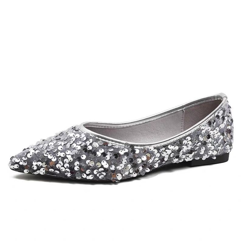 Summer Ladies Footwear Sequins Pointed Toe Women's Flat Shoes Quick Delivery Y2k 39 Comfortable Elegant Dress Shoe On Promotion