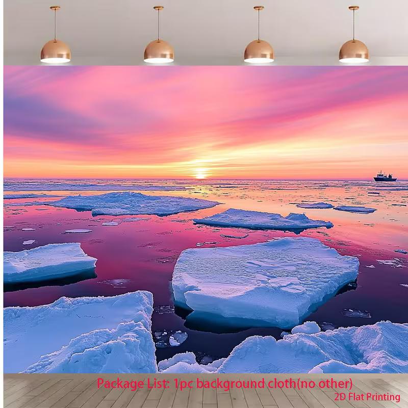 2D Arctic Iceberg Sunset Backdrop for Travel Photoshoot 47.2x31.5inch/120*80cm