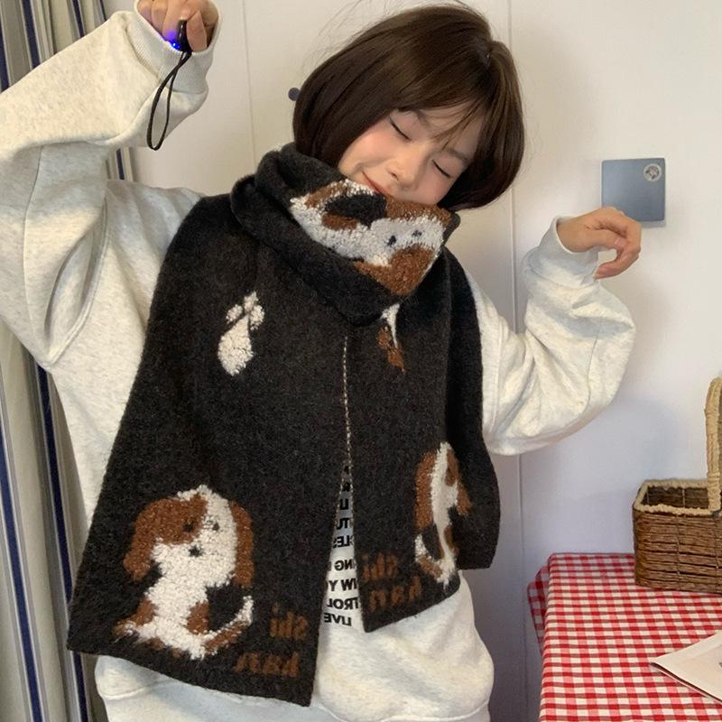 Falling Pool Knitwear: Fluffy 3D Puppy Scarf - Korean Style Unisex Warm Neck Warmer for Autumn/Winter